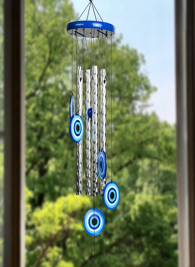 Hindcraft Home Decor Items, Wind Chimes for Balcony, 27-Inch Evil Eye Wind Chime with 4 Silver Pipes - Wall Hanging for Positive Energy, Living Room, Balcony, Garden, Wind Chimes for Positive Energy - Image 4